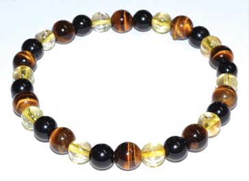 6mm Tiger Eye,Citrine & Touramline, Black Bracelet