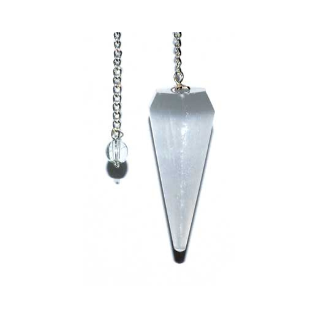 6-sided 7 Chakra Selenite Pendulum